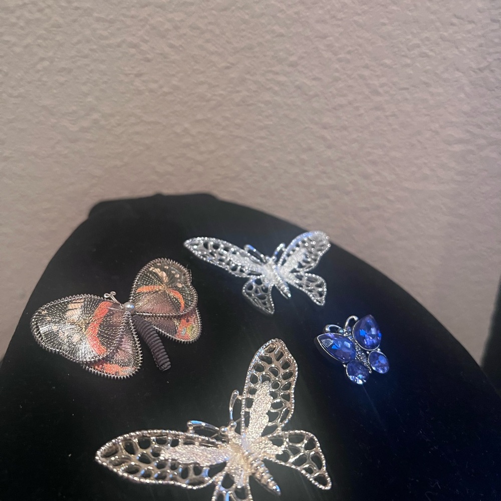 Butterfly Brooch Set in Silver and Blue